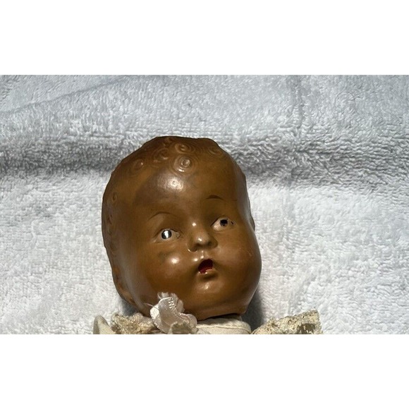 Antique 30s Composition RubberBand Doll 9" in size- original Dress -rareFragile - Picture 8 of 16